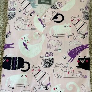 Cat Print Women's Scrub Top